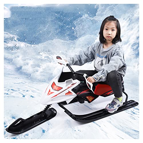 Snow Racer Schlitten, Ski Downhill Lenkschlitten Slider Board mit Fußbremsen, Stahlrahmen und Zugseil Snow Runner Fahrradschlitten für Kinder ab 3 Jahren, Kinder, Jugendliche, Erwachsene, Weiß