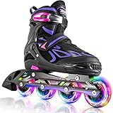 2PM SPORTS Verstellbar Inliner für Kinder, Leucht Inline Skates Rollschuhe für Damen/Herren (Violett M)