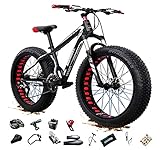 ASEDF 26in Mountainbike MTB Fatbike Erwachsene, Fat-Tyre-Mountain-Trail-Bike, 27/30-Gang-Fahrrad, Doppelte Vollfederung, Scheibenbremse, Orange/Cya 26in-30 Speed