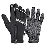 HIKENTURE-Fahrradhandschuhe-Superwarme Winddichte rutschfeste MTB-Handschuhe mit Touchscreen-Funktion Schwarze Vollfinger Winterhandschuhe für Herren und Damen Radsporthandschuhe Winter und Herbst-M