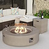 COSIEST Propangas-Feuerstellen-Set für den Außenbereich, mit Tanktisch, 102,9 cm, dunkler Feuertisch, 50.000 BTU mit grauer runder Basis, Windschutz und 40,6 cm Tank-Beistelltisch, 9 kg für Garten,