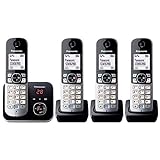 Panasonic KX-TG6824GB DECT Schnurlostelefon mit Anrufbeantworter (Telefon mit 4 Mobilteilen, strahlungsarm, Eco-Modus, GAP Telefon, Festnetz) schwarz