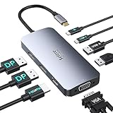 USB C Dockingstation Dual Displayports 8 in 1 USB C Dock Multiport Adapter mit 4K HDMI, 2 * 4K DP, 1080P VGA, 2*USB2.0, USB C Daten, 100W PD 3.0, Laptop Multi Monitore Docking Station für Dell HP