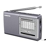 XHDATA D219 UKW/FM/AM Radio Batteriebetrieben Weltempfänger Mini Radio,Radio Retro für Haushalt Outdoor Camping Wandern Tragbares Radio Grau