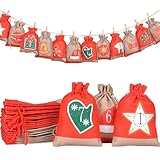 Sackleinen-Beutel mit Kordelzug,Adventskalender-Leinenbeutel-Set | 24X Countdown-Kalender Jutebeutel mit Kordelzug - 24-Tage-Countdown-Weihnachtsfeier-Ornamente für Kamin, Tür, Wand