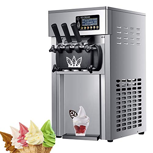 Eismaschine,kommerzielle Desktop-Eismaschine, Edelstahl-Aromen Sweet Cone-Eismaschine, Softeismaschine mit 3 Geschmacksrichtungen, macht köstliche Softeis,18L / H,1200W