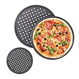 Relaxdays Pizzablech, 3er Set, rund, gelocht, Knusperblech, ∅ 32 cm, antihaft, Pizza & Flammkuchen, aus Stahl, anthrazit