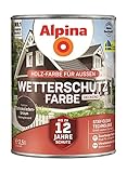 Alpina Holz-Wetterschutz-Farben – Schokoladenbraun, deckend – bis zu 12 Jahre Schutz vor Witterung und Nässe – schmutzabweisend, deckend & ergiebig – 2,5 Liter