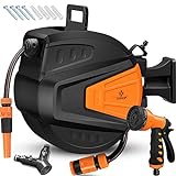 KESSER® Schlauchtrommel Wasser 30+2m Schlauchaufroller Inkl. 2-Wege-Verteiler + Multi-Handbrause Wasserschlauchtrommel Automatik | 180° Schwenkbar | Wandhalterung | Gartenschlauch | Orange