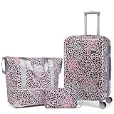 LARVENDER Gepäcksets, mehrfarbig, 5515, Leopard Pink-1, 3 Piece Set (20/DB/TB), Hartschalen-Handgepäck mit TSA-Lock-Spinnrollen
