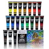 Artecho Acrylfarben Set 18 x 36 ml, Acrylic Paint Set, Wasserfest und Lichtecht, Schnell Trocknend, ideal für Leinwand, Papier und Stoffe, Geschenke zu Weihnachten und anderen Feiertagen