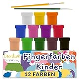 Creative Deco Fingerfarben Kinder Ungiftig Bastel-Farbe Plakat-farbe Set | 20 ml x 12 Mehrfarbige Becher | 12 Grundfarben | Finger-malfarben Perfekt für Anfänger Studenten Künstler