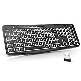TECURS Tastatur Kabellos Gaming PC- Leise Tastatur QWERTZ Weiß Beleuchtet Ergonomisch Wasserdicht, 2.4Ghz Led Keyboard für Windows/Mac/PS4/Xbox mit Multimedia-Tasten Schwarz