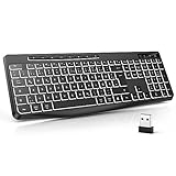 TECURS Tastatur Kabellos Gaming PC- Leise Tastatur QWERTZ Weiß Beleuchtet Ergonomisch Wasserdicht, 2.4Ghz Led Keyboard für Windows/Mac/PS4/Xbox mit Multimedia-Tasten Schwarz