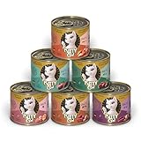 KITTY Cat Paté Mix 2, 6 x 200 g, Nassfutter für Katzen im Probierpaket, getreidefreies Katzenfutter mit Taurin, Lachsöl und Grünlippmuschel, Alleinfuttermittel mit hohem Fleischanteil, Made in Germany