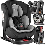 tectake® Kindersitz drehbar, Kindersitz Isofix, Autokindersitz, i-Size 40-150 cm, Autositz Befestigung mit 5-Punkt Sicherheitsgurt und Top Tether, Sitzschale mit extra dicker Polsterung, waschbar
