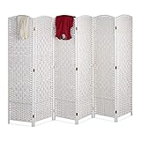Relaxdays Paravent Raumteiler, HxB: 170 x 240 cm, Faltbarer Raumtrenner, 6-teiliger Sichtschutz, Holz & Papierseil, weiß