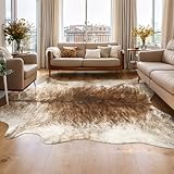 AROGAN Teppich aus Rindsleder für Wohnzimmer, Tierhäute, Kuhfell-Teppich für Schlafzimmer, coole westliche Weihnachtsdekoration, dünnes Leder, Kuhfell-Teppich, Kaminteppich, bräunlich