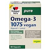 Doppelherz pure Omega-3 1075 vegan - Algenöl + Leinöl - Alpha-Linolensäure trägt zum Erhalt eines normalen Cholesterinspiegels bei - 80 Kapseln