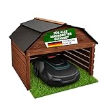 SEHR BELIEBT! Mähroboter Garage aus Kiefernholz [77,5 x 73 x 63 cm] - Rasenroboter Garage BRAUN [wetterfest] Mähroboter Garage [Made IN Europe]