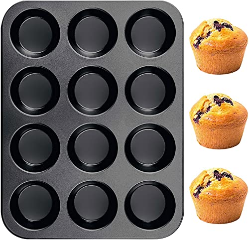 Muffinblech aus Silikon für 12 Muffins, Muffinform Silikon Backform 32 x 25 cm Antihaftbeschichtet, Cupcakes, Brownies, Kuchen, Pudding, Muffinform Schwarz