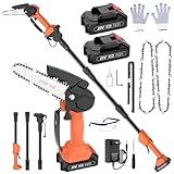 Hochentaster Akku Mini Kettensäge Elektrisch 21V Teleskop Astsäge Astschere Hochentaster mit 2 x 2.0Ah Akku 6 Zoll Kettensäge 22000U/min für Gartenscheren Astschere Holzschneidenz