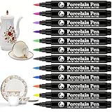 Ceramic Marker pens porzellanstifte spülmaschinenfest,Wasserfester porzellanstift 12 Farben Geeignet für Zeichnungsmuster und Designkreationen auf verschiedenen Porzellan.