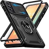 Handyhülle für Samsung Galaxy S21 Hülle mit Schutzfolie, Galaxy S21 5G Schutzhülle mit Kameraschutz 360° Drehbarer Metall Ring Ständer Stoßfest Bumper S21 5G 6.2' Case Cover (Schwarz)