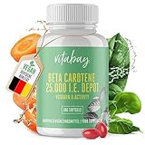 Vitabay Beta Carotin Depot Bräunungskapseln - 180 Vegane Softgels mit 25000 I.E - Vorstufe von Vitamin A Hochdosiert -Carotin Kapseln hochdosiert Bräune Karottensaft Karotin - Laborgeprüft