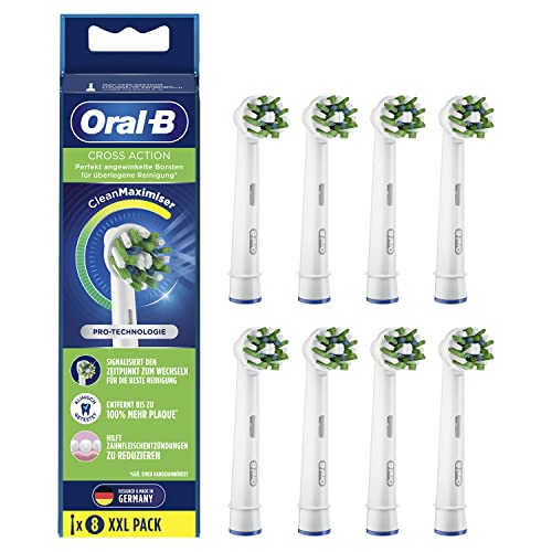 Oral-B CrossAction Aufsteckbürsten für elektrische Zahnbürste, 8 Stück, ganzheitliche Mundreinigung mit CleanMaximiser-Borsten, Zahnbürstenaufsatz für Oral-B Zahnbürsten