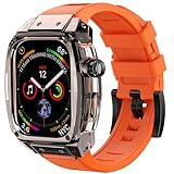 VISOOM Schutzhülle mit Armband Kompatibel mit Apple Watch Armband 45mm, Herren Gummi Silikon Sport mit Bumper Case für iWatch Bands Serie 9/8/7,Schwarz&Orange