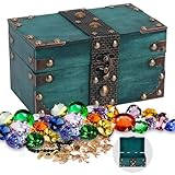 Oupuven Smaragd Schatztruhe Vintage Schatztruhe, Holztruhe 17,8 * 11 * 9,7 cm Schatztruhe, hölzerne Aufbewahrungsbox für die Lagerung und Dekoration