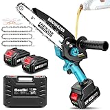 SEESII 8-Zoll Bürstenlose Mini-Kettensäge mit 2×4000mAh Batterien, Akku Kettensäge mit Automatischem Öler, 3,2 lbs Leichtgewicht, Ideal für Holzschneiden, Baumschnitt und DIY-Projekte
