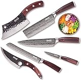 JIKKO® Japanisches Messer Set AUS-10 Verstärkter Kohlenstoffstahl - Komplettes Küchenmesser Set - Hochwertige Kochmesser mit Griffen aus Mahagoni und Walnuss - Außergewöhnliche Schneiden…