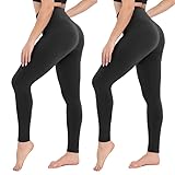 CAMPSNAIL 2er Pack Leggings Damen Schwarz High Waist Sport Leggins Blickdicht Sporthose für Gym Yoga（2er Pack- Schwarz，L-XL