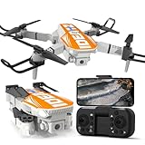 LE-IDEA Faltbare Mini Drohne mit 1080P Kamera, IDEA12 Drones mit Optische Flusspositionierung Flugbahnflug Headless Modus, RC Quadcopter Drone für Anfänger Erwachsene,Orange