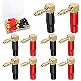 RUNCCI-YUN 24K bananenstecker,90 Grad Lautsprecher Bananenstecker，High End bananenstecker 4mm,für Leistungsverstärker Audio Lautsprecherkabel Bindepfosten Vergoldete, 5 Schwarz und 5 Rot