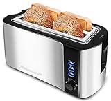 Elite Gourmet Platinum ECT-3100# Cool Touch Langschlitz-Toaster mit extra breiten 3,2 cm Schlitzen für Bagels, 6 Einstellungen, platzsparendes Design, Warmhalterost, 4 Scheiben, Edelstahl & Schwarz