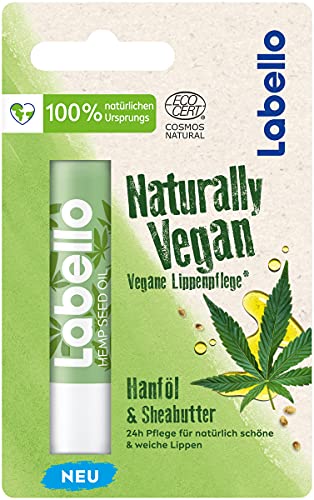Labello Naturally Vegan Hanföl & Sheabutter (4,8 g), Lippenpflege für natürliche schöne & weiche Lippen, Lippenpflegestift mit Sheabutter und Hanfsamen-Öl