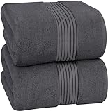 Utopia Towels - 2er Großes Badetuch mit Aufhänger - 100% gekämmte ringgesponnene Baumwolle, sehr saugfähig große Badetücher 90 x 180 cm, hochwertiges Saunatuch (Grau)