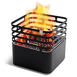 höfats - Cube Feuerkorb - Feuerschale, Feuerstelle, Grill, Hocker und Tisch - für Garten und Terrasse - Edelstahl - schwarz - mit integrierter Löschfunktion