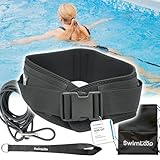 SWIMLOOP Premium Schwimmgurt Schwimmtrainer mit 2 x 2 Meter elastischen Gummibändern - Zugseil - Schwimmseil für Pool wie Gegenstromanlage zum Einhängen - Bauchgurt mit Schwimmband Widerstandstraining