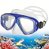 YEESAM Kurzsichtig Tauchmaske mit Dioptrien für Brillenträger, breiter Sicht Harzlinsen Taucherbrille Schnorchelmaske Schnorchelbrille Schwimmbrille für Erwachsene und Kinder Myopie (Blau, -4,5)