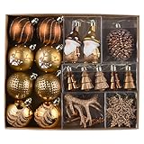Valery Madelyn Weihnachtskugeln Set, 40pcs Christbaumkugeln Kunststoff Weihnachtskugel Bronze Weihnachtsdeko mit Geschenkpaket Aufhänger Weihnachtsbaumschmuck Waldland Thema