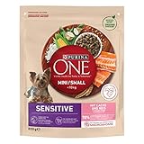 PURINA ONE Mini/Small Delicate Hundefutter trocken für kleine Hunde, reich an Lachs & Reis, 8er Pack (8 x 800g)