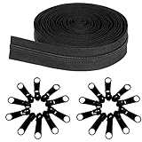 Amykite Endlosreißverschluss mit Zipper schwarz,5mm 10m Reißverschluss Meterware mit 20 Metall Schieber,#3 Nylon reißverschluss endlos, für Taschen,Kleidung,Bettwäsche Kissen usw.
