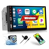 CAMECHO Doppel Din Radio mit Wireless Carplay, 7 Zoll Touchscreen Android Auto Autoradio mit Bluetooth FM Mirror Link Lenkradsteuerung AUX EQ Ton YouTube +Rückfahrkamera