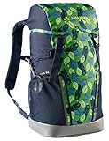 VAUDE Kinderrucksack Jungen & Mädchen Puck Blätter, komfortabler Wanderrucksack Kinder 14L, Wetterfester Schulrucksack mit Regenhülle & Lupe, viel Stauraum