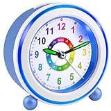 Ayybboo Wecker Kinder Ohne Ticken mit Snooze und Nachtlicht,Kinderwecker Batteriebetrieben Lernwecker für Jungen und Mädchen,Quarz Analog Wecker für Kinder (Blau)