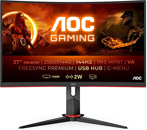AOC Gaming CQ27G2U - 27 Zoll QHD Curved Monitor, 144 Hz, 1ms, FreeSync Premium (2560x1440, HDMI, DisplayPort, USB Hub) schwarz/rot